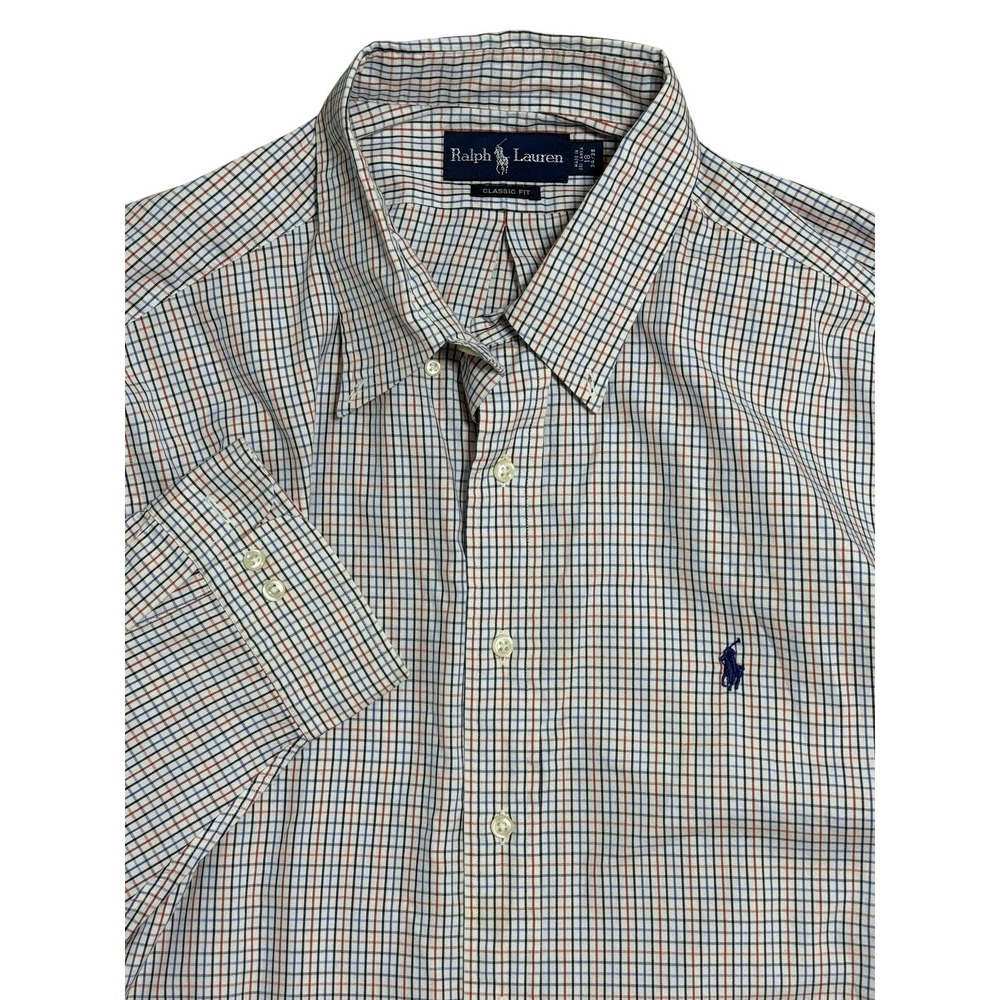 Ralph Lauren Shirt Mens 2XL White Check Classic Fit Button Down Long Sleeve